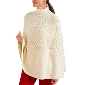 Talbots Chunky Cable Knit Poncho Ivory size XS NWT